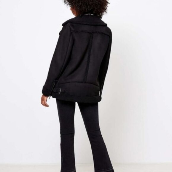 NWOT LOFT Green Olive Faux Suede Aviator Jacket Size M - Picture 2 of 14